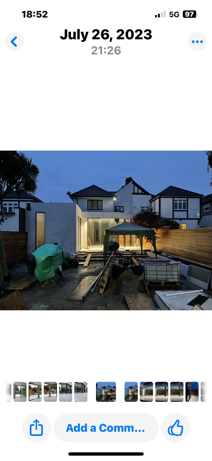 Before: garden under construction with materials and groundworks in progress
